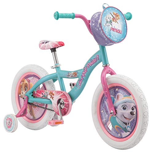 Photo 1 of (MISSING HARDWARE; COSMETIC DAMAGES; DENTED)  Nickelodeon Paw Patrol Bicycle for Kids, Featuring Skye and Everest on a Teal Steel Frame, Includes Training Wheels, 16-Inch Wheels
