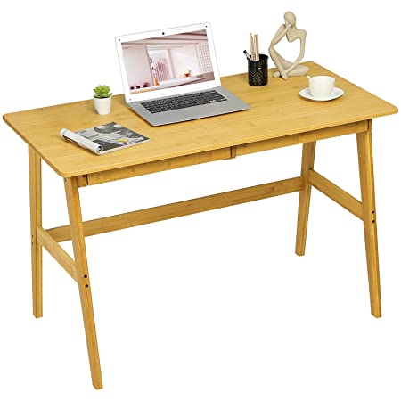 Photo 1 of (SCRATCH DAMAGES) 
Nnewvante Writing Computer Desk 46" Bamboo Home Office Table with 2 Drawers, Modern Furniture Simple Study Makeup Workstation
