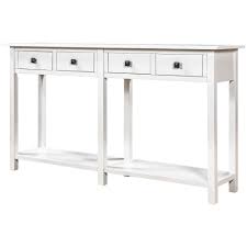 Photo 1 of (BROKEN OFF EDGE; COSMETIC DAMAGES) 
Rustic Brushed Texture Entryway Table Console Table with Drawer and Bottom Shelf for Living Room?Ivory White?
