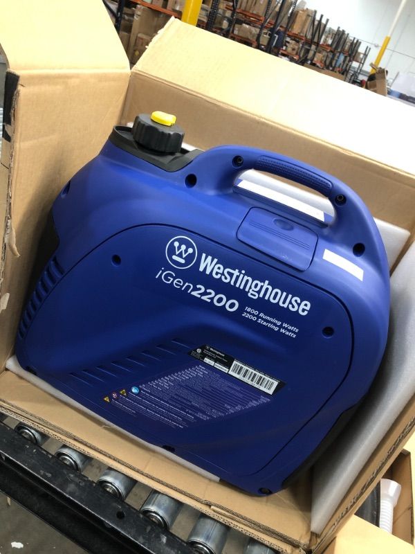 Photo 2 of Westinghouse Outdoor Power Equipment iGen2200 Super Quiet Portable Inverter Generator 1800 Rated & 2200 Peak Watts, Gas Powered, Blue and Black
