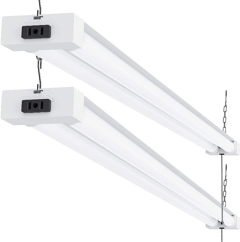 Photo 1 of Sunco Lighting 2 Pack LED Utility Shop Light, 4 FT, Linkable Integrated Fixture, 40W=260W, 6000K Daylight Deluxe, 4100 LM, Frosted Lens, Surface/Suspension Mount, Pull Chain, Garage - ETL
