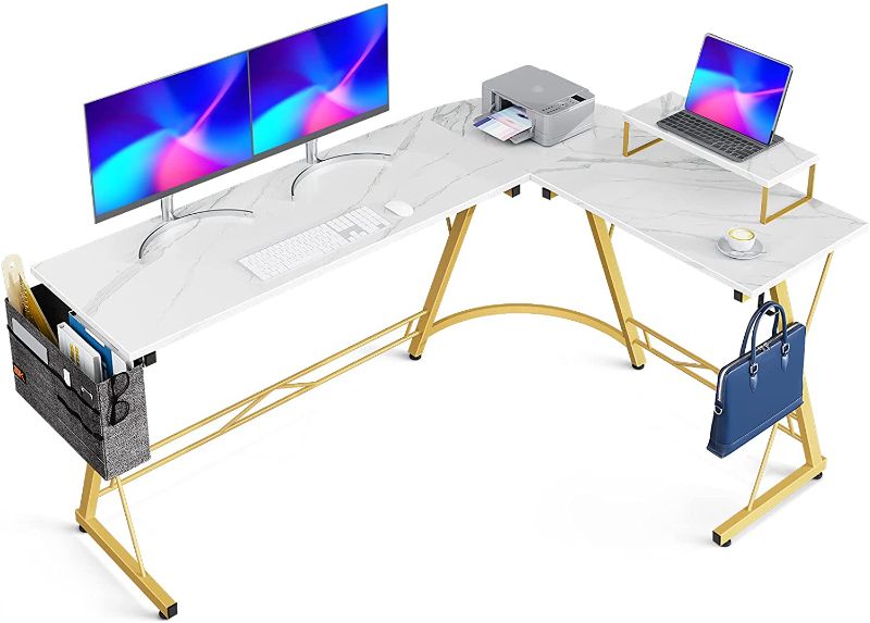 Photo 1 of L Shaped Desk Gaming Desk Home Office Desk Computer Desk with Round Corner, Large Monitor Stand
