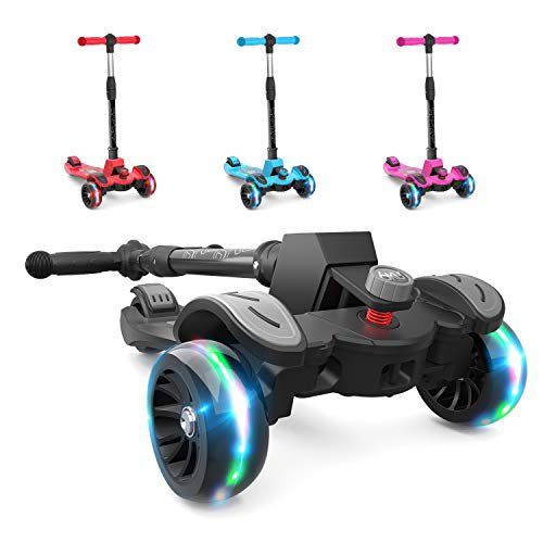 Photo 1 of 6KU Kids Kick Scooter with Adjustable Height, Lean to Steer, Flashing Wheels for Children 3-8 Years Old Black
