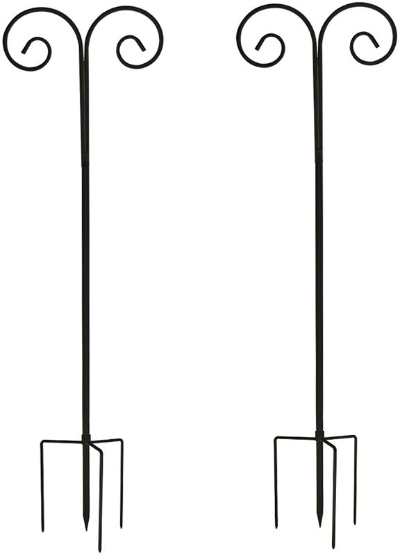 Photo 1 of  Double Shepherds  Pack Heavy Duty Garden Pole Metal Stake Hangers for Plant Baskets, Bird Feeders, Lights and Wedding Decor (Black)
