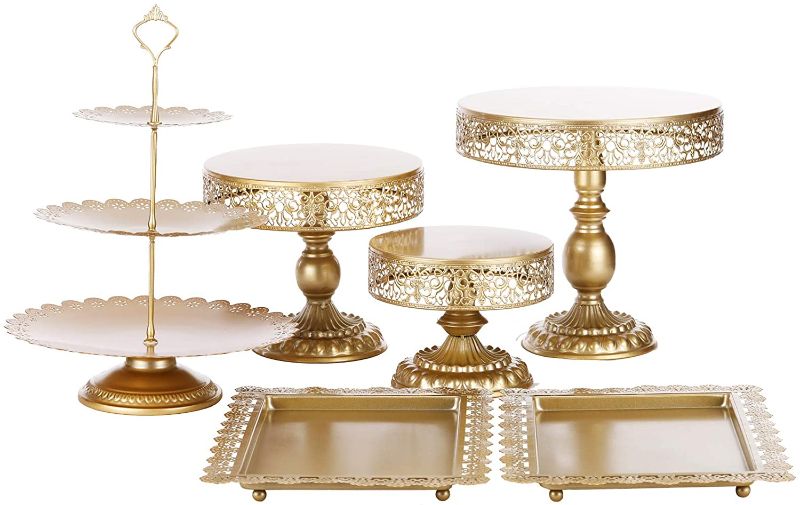 Photo 1 of  Cake Stands Set?6 Pcs Metal Round Cake Stands Set Cupcake Stands Set Birthday Party Wedding Party Arternoon Tea Dessert Display Stands Gold
