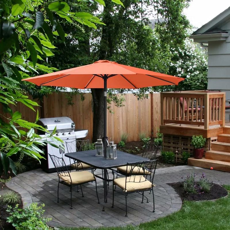 Photo 1 of ABCCANOPY 9' Patio Umbrella Table Market Umbrella with Push Button Tilt for Garden, Deck, Backyard and Pool, 8 Ribs 13+Colors,Orange
