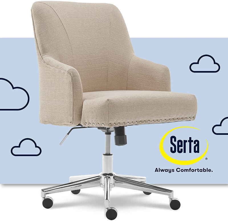 Photo 1 of Serta Leighton Home Office Memory Foam, Height-Adjustable Desk Accent Chair with Chrome-Finished Stainless-Steel Base, Twill Fabric, Stoneware Beige

