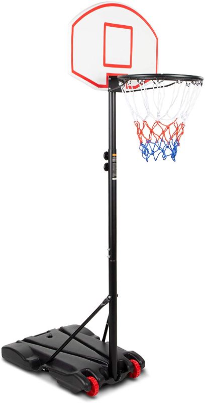 Photo 1 of Best Choice Products Kids Height-Adjustable Basketball Hoop, Portable Backboard System Stand w/ 2 Wheels, Fillable Base, Weather-Resistant, Nylon Net - Multicolor

