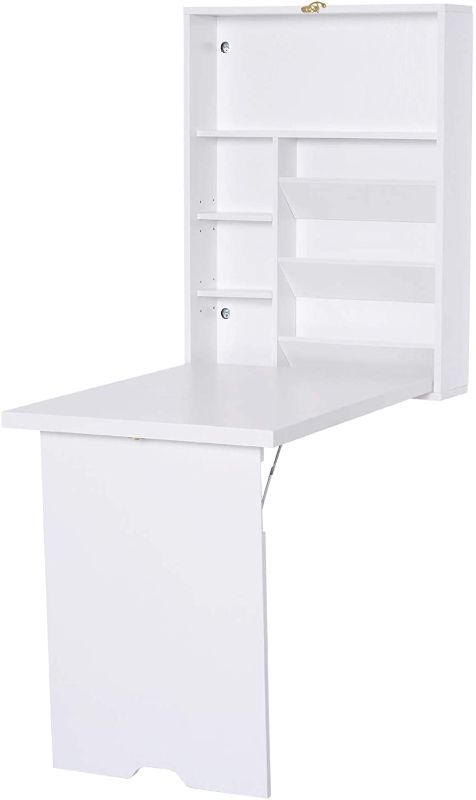 Photo 1 of HOMCOM Compact Fold Out Wall Mounted Convertible Desk with Storage, White
