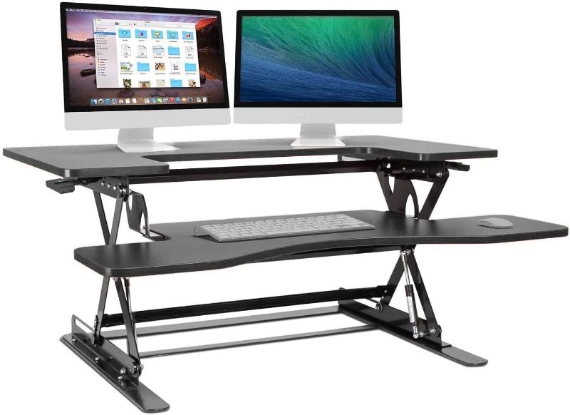 Photo 1 of Halter Black Height Adjustable 36" Stand up Desk Converter | Quick Sit to Stand Tabletop Dual Monitor Riser (ED-258BL)
