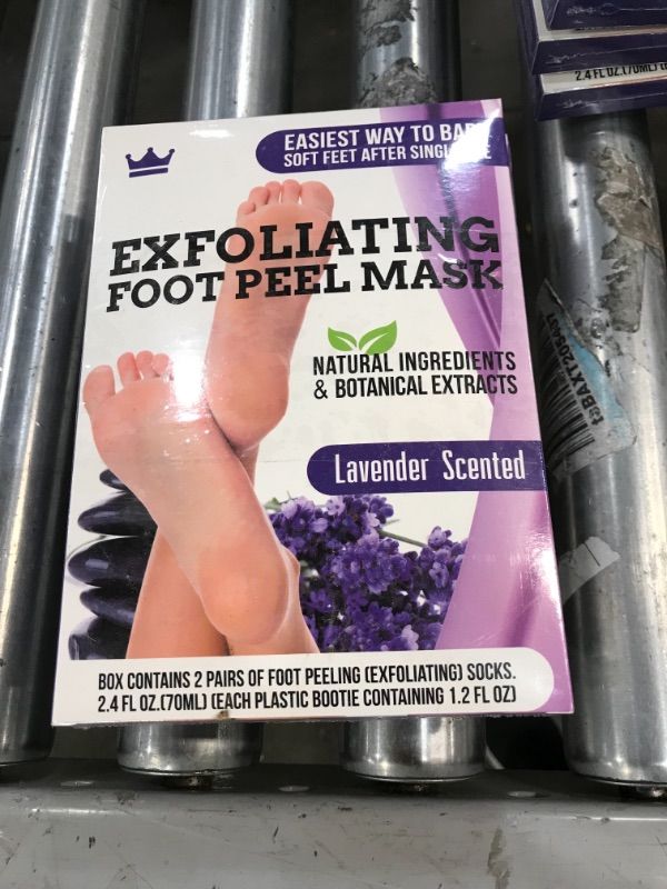 Photo 1 of Exfoliating Foot Peel Mask - Pack of 4 Lavender Scented Booties with Aloe Vera - Rough Heels Dead Skin Cells and Calluses Remover Treatment