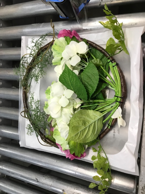 Photo 1 of ALLHANA Hydrangea Wreath for Front Door, 16-18 Inch Artificial Spring Green Leaves Summer Wreaths for All Seasons Farmhouse Home Wall Window Decor
