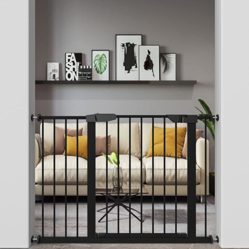 Photo 1 of ALLAIBB Walk Through Baby Gate Auto Close Tension Black Metal Child Pet Safety Gates with Pressure Mount for Stairs,Doorways and Kitchen (Black, 43.31"-46.06")
