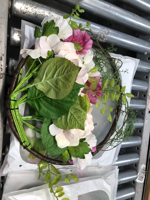 Photo 1 of ALLHANA Hydrangea Wreath for Front Door, 16-18 Inch Artificial Spring Green Leaves Summer Wreaths for All Seasons Farmhouse Home Wall Window Decor
