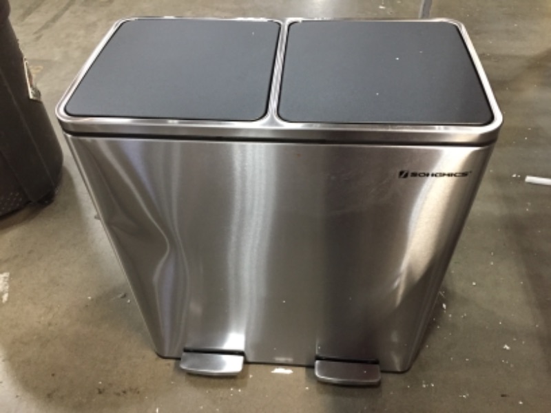 Photo 5 of 16 Gallon Step Trash Can, Double Recycle Pedal Bin, 2x30L Garbage Bin, Silver