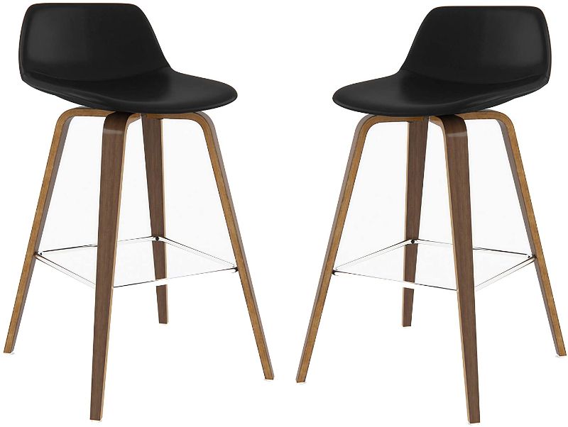 Photo 1 of SIMPLIHOME Randolph Mid Century Modern Bentwood Counter Height Stool (Set of 2) in Black PU Faux Leather
