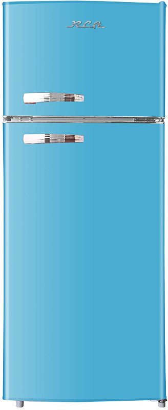 Photo 1 of RCA RFR786-BLUE 2 Door Apartment Size Refrigerator with Freezer, 7.5 cu. ft, Retro Blue POWERS ON