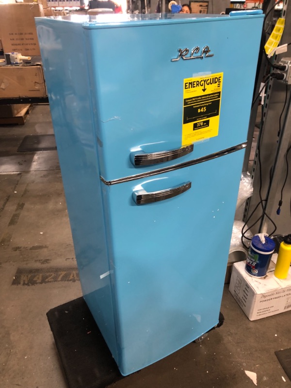 Photo 2 of RCA RFR786-BLUE 2 Door Apartment Size Refrigerator with Freezer, 7.5 cu. ft, Retro Blue POWERS ON