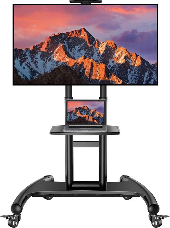 Photo 1 of Rolling/Mobile TV Cart with Wheels for 32-70 Inch LCD LED 4K Flat Screen TVs - UL Certificated TV Floor Stand with Shelf Holds Up to 100 lbs, Height Adjustable Trolley Max VESA 600x400mm- PSTVMC05