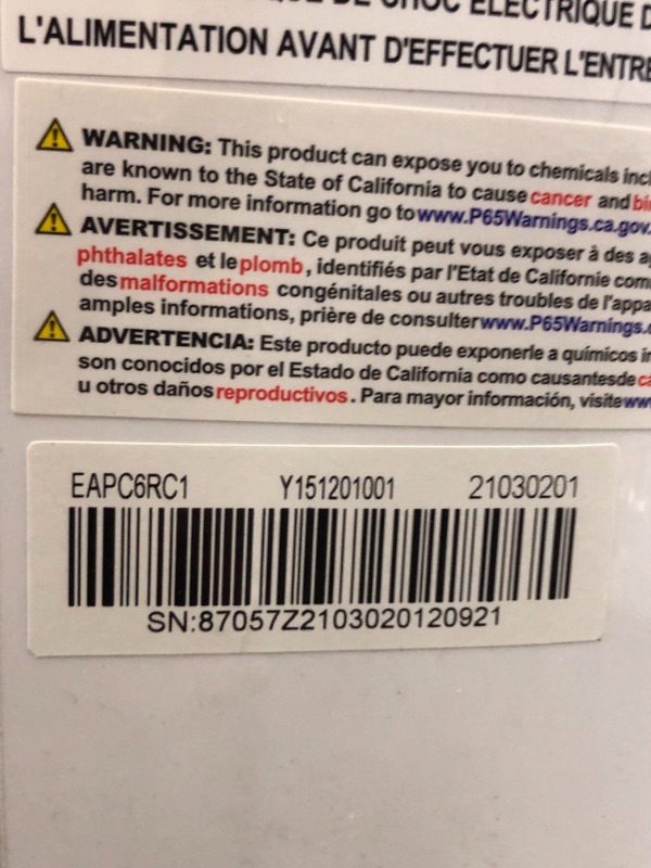 Photo 4 of Emerson Quiet Kool 3 in 1 Portable Air Conditioner, Dehumidifier & Fan with Remote Control, EAPC6RC1 TESTED AND FUNCTIONS
