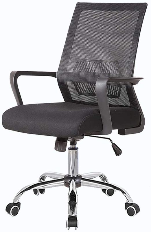 Photo 1 of ATPro Ergonomic Office Chair with Chrome Base (Black), Comfortable Reclining Home Office Chair with Mesh Lumbar Support, Adjustable with Swivel and Tilt