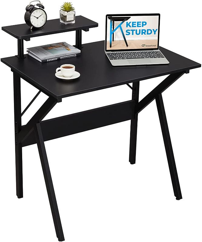 Photo 1 of GreenForest Small Computer Desk 32", Writing Desk with Moveable Shelf for Home Office Workstation, Black
