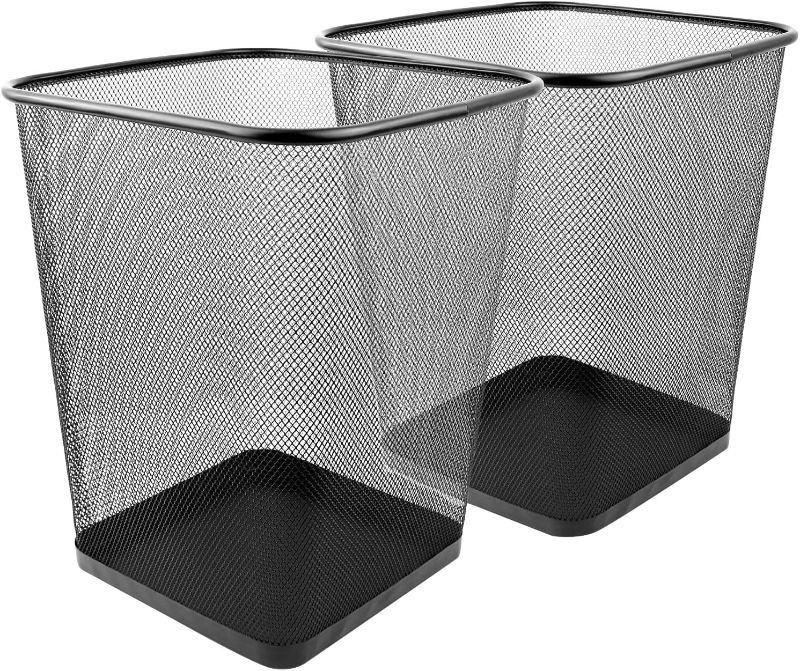 Photo 1 of  Mesh Wastebasket Trash Can, Square, 6 Gallon, Black, 2 Pack
