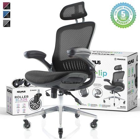 Photo 1 of NOUHAUS ErgoFlip Mesh Computer Chair - Black Rolling Desk Chair with Retractable Armrest and Blade Wheels Ergonomic Office Chair, Gaming Chairs, Execu
