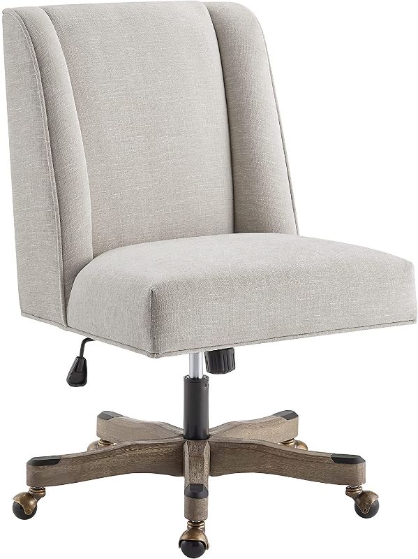 Photo 1 of Linon Natural Linen Upholstered Swivel Wooden Base Clayton Office Chair
