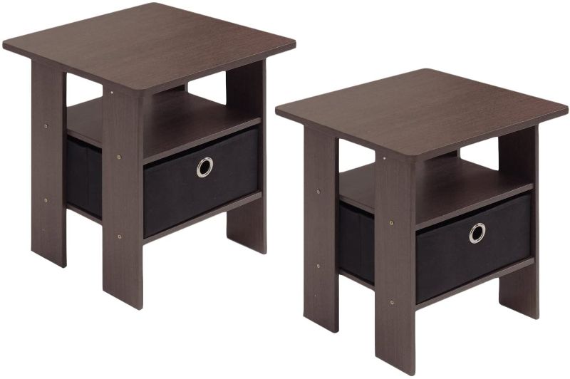 Photo 1 of Furinno End Table Bedroom Night Stand, Petite, Dark Brown, Set of 2
