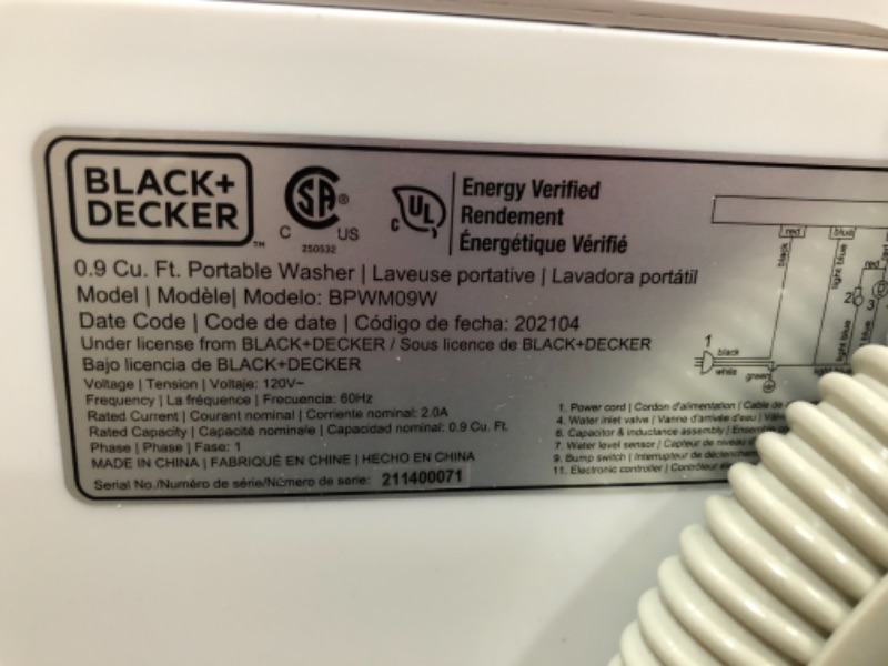 Photo 4 of **error code** Black + Decker 0.9 Cu. ft. Portable Washer Bpwm09w