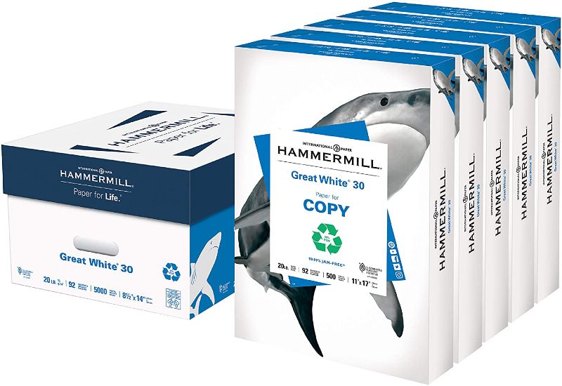 Photo 1 of Hammermill Printer Paper, Great White 30% Recycled Paper, 11 x 17-5 Ream (2,500 Sheets) - 92 Bright, Made in the USA, 086750C
