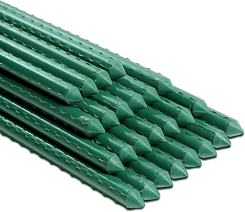 Photo 1 of  5FT 15PCS Garden Stakes Plant Support, Steel Tube & Plastic Coated Sturdy Metal Sticks Plants Supporter for Gardening Tomato Cucumber Strawberry Bean Tree Vegetables (15 Pack-60 Inches, Green)
