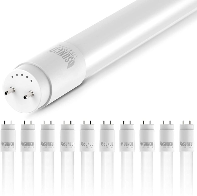 Photo 1 of Sunco Lighting 10 Pack 4FT T8 LED Tube, 18W=40W Fluorescent, Frosted Cover, 6000K Daylight Deluxe, Single Ended Power (SEP), Ballast Bypass, Commercial...
