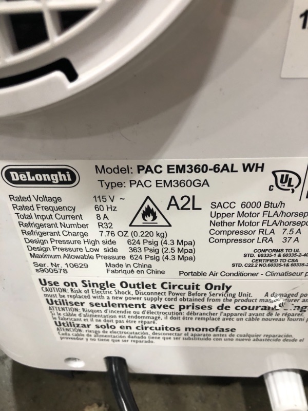 Photo 6 of COMPRESSOR NOT COMING ON 
De'Longhi 11000 BTU Portable Air Conditioner, Dehumidifier & Fan + Quiet Mode & Includes Window Kit + Remote Control, 400 sq ft, Medium Room, Pinguino 6000 (DOE), White