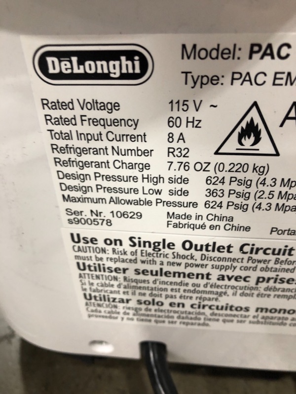 Photo 5 of COMPRESSOR NOT COMING ON 
De'Longhi 11000 BTU Portable Air Conditioner, Dehumidifier & Fan + Quiet Mode & Includes Window Kit + Remote Control, 400 sq ft, Medium Room, Pinguino 6000 (DOE), White