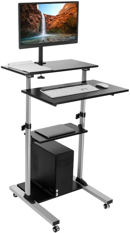 Photo 1 of Mount-It Mobile Stand Up Desk/Height Adjustable Computer Work Station Rolling Presentation Cart with Monitor Arm (MI-7942)