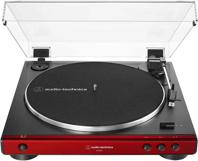 Photo 1 of Audio-Technica AT-LP60X-RD Fully Automatic Belt-Drive Stereo Turntable, Red, Hi-Fi, 2 Speed, Dust Cover, Anti-Resonance, Die-Cast Aluminum Platter