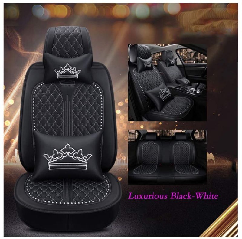 Photo 1 of  Luxury Auto Car Seat Covers 5 Seats Full Set Universal Fit (Luxurious Black-White)