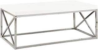 Photo 1 of 44 in. White/Chrome Large Rectangle Marble Coffee Table with Metal Design
