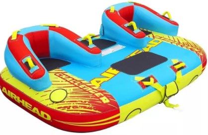 Photo 1 of Airhead 1-3 Rider Challenger Inflatable Towable Boating Water Sports Lake Boating Tube with Dual Tow Points, Handles, and Backrest
