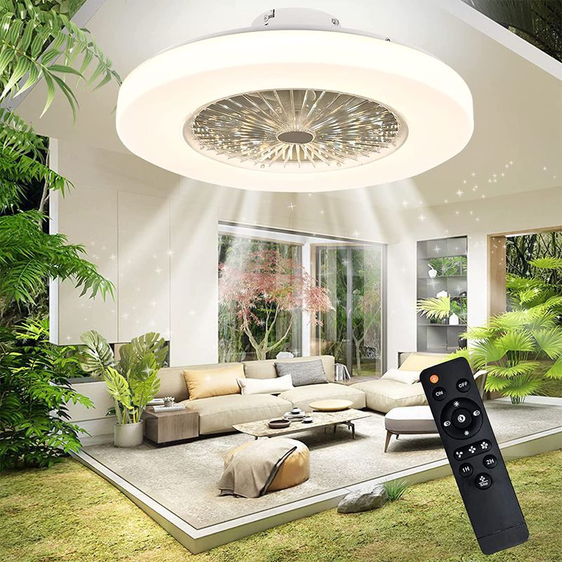 Photo 1 of IYUNXI Modern Ceiling Fan with Lights, Flush Mount, Remote Control LED Dimming 3 Colors Lighting, Low Profile Ceiling Fan 23 Inch,72W Enclosed, Kitchen, Bedroom, Children's Room
