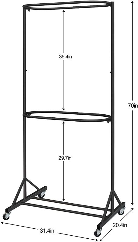 Photo 1 of X-cosrack Double Rods Garment Rack,Heavy Duty Rolling Clothes Organizer with Wheels and Bottom Shelves, Black
