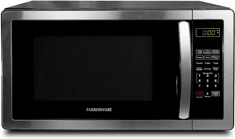 Photo 1 of Farberware 1.1 Cu. Ft. Stainless Steel Countertop Microwave Oven with 6 Cooking Programs, LED Lighting, 1000 Watts
