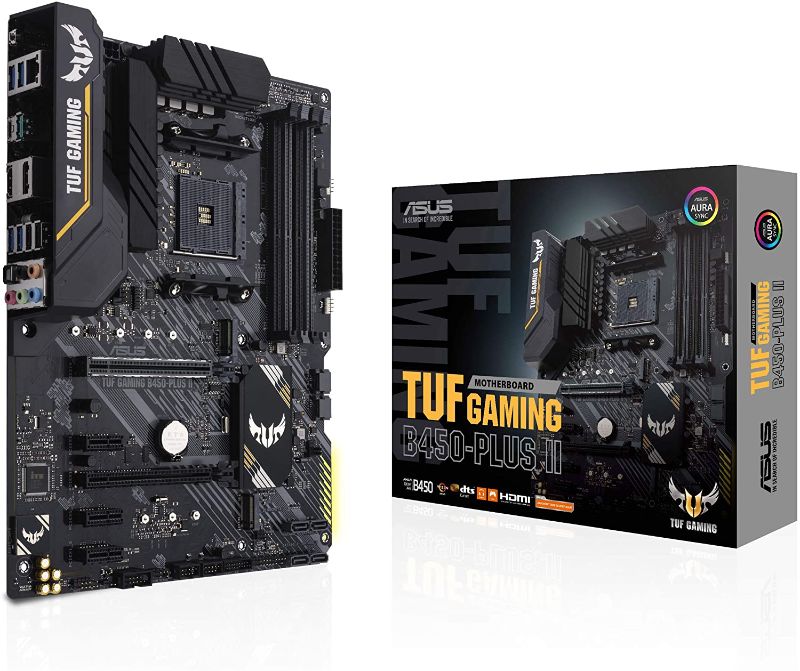 Photo 1 of ASUS TUF Gaming B450-PLUS II AMD AM4 (Ryzen 5000, 3rd Gen Ryzen ATX Gaming Motherboard (DDR4 4400(O.C.), HDMI 2.0b, USB 3.2 Gen 2 Type-C, BIOS Flashback, 256Mb BIOS Flash ROM, AI Noise Cancelling Mic
