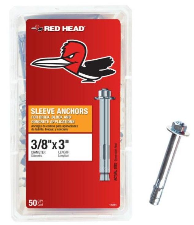 Photo 1 of 3/8 in. x 3 in. Zinc-Plated Steel Hex Head Sleeve Anchors (50-Pack)
