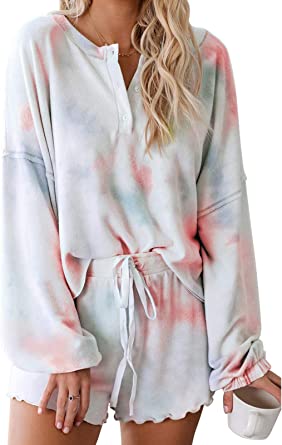 Photo 1 of Women Pajamas Tie Dye Print Long Sleeve Shirt Elastic small