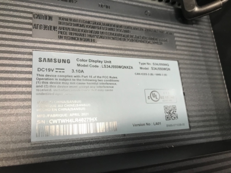 Photo 4 of SAMSUNG 34" Class Flat 3,440 x 1,440 Ultra HD - LS34J550WQNXZA