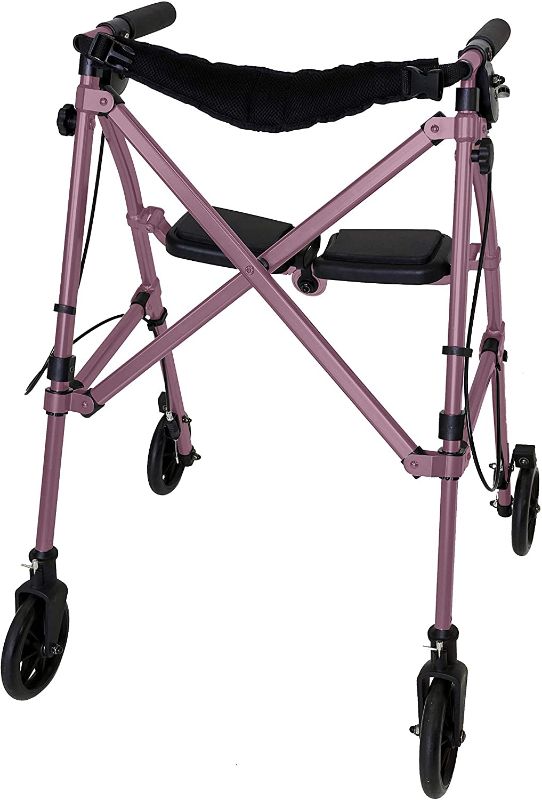 Photo 1 of Able Life Space Saver Rollator, Lightweight Folding Mobility Rolling Walker for Seniors and Adults, 6-inch Wheels, Locking Brakes, and Padded Seat with Backrest, Regal Rose