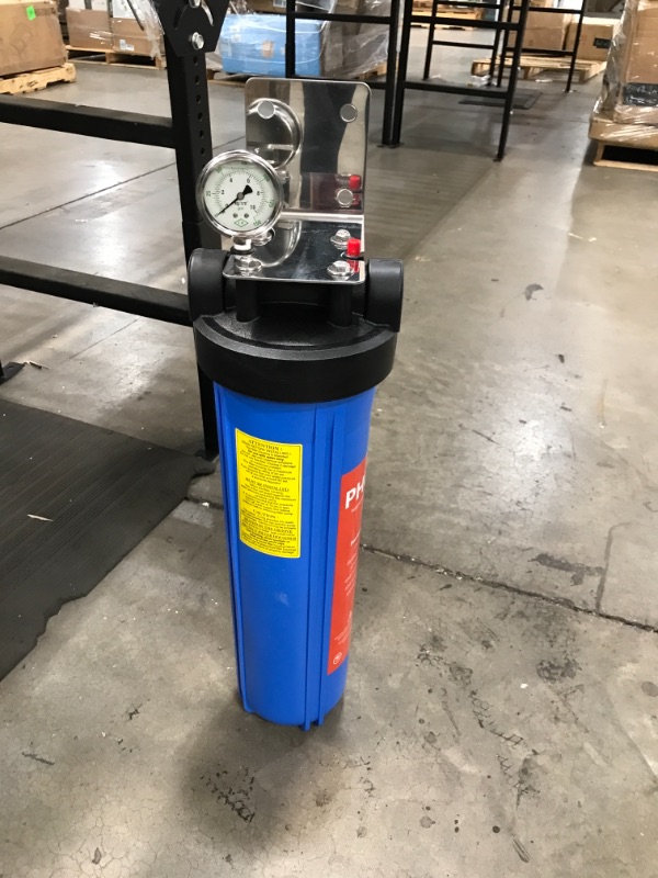 Photo 1 of Express Water WH100SP Anti Scale Whole House Filter – Home Water Filtration System – Polyphosphate Conditioner – Includes Pressure Gauge, Easy Release, and 1” Inch Connections, Blue
